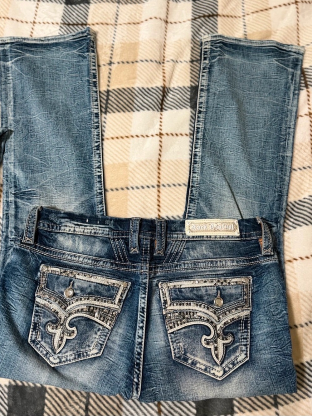 Rock Revival Women's Faded Blue Bootcut Jeans with Embroidered Back Pockets